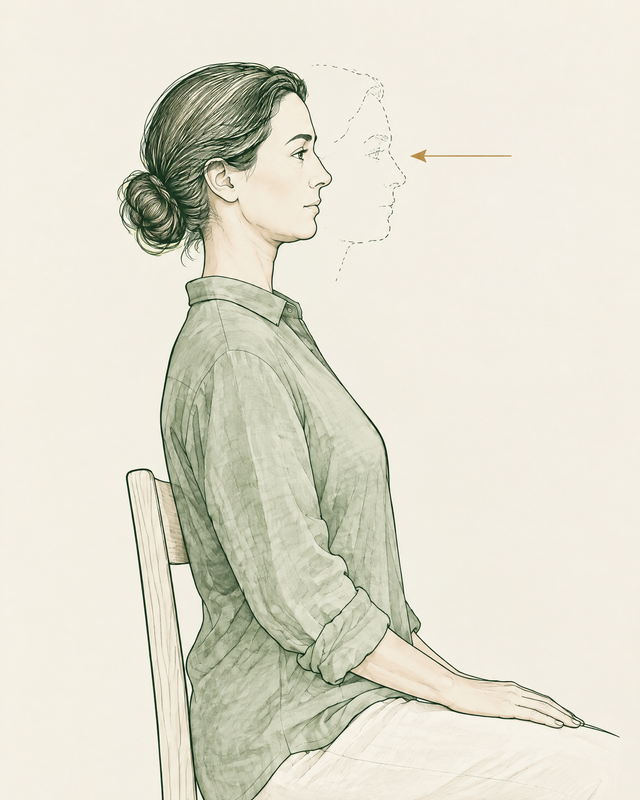 Chin tuck: l'esercizio del doppio mento, vista laterale