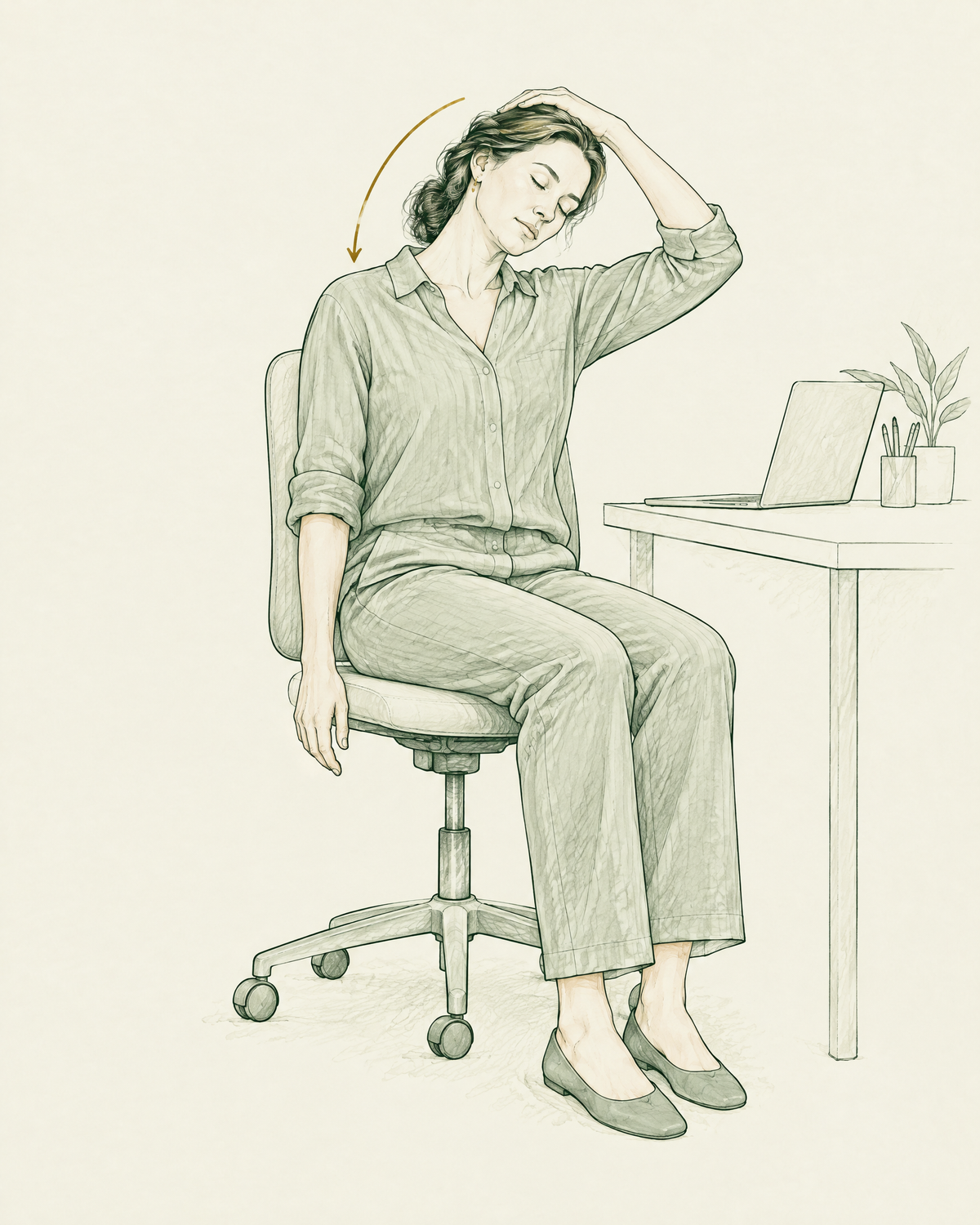 Stretching del collo in ufficio: allungamento laterale da seduti