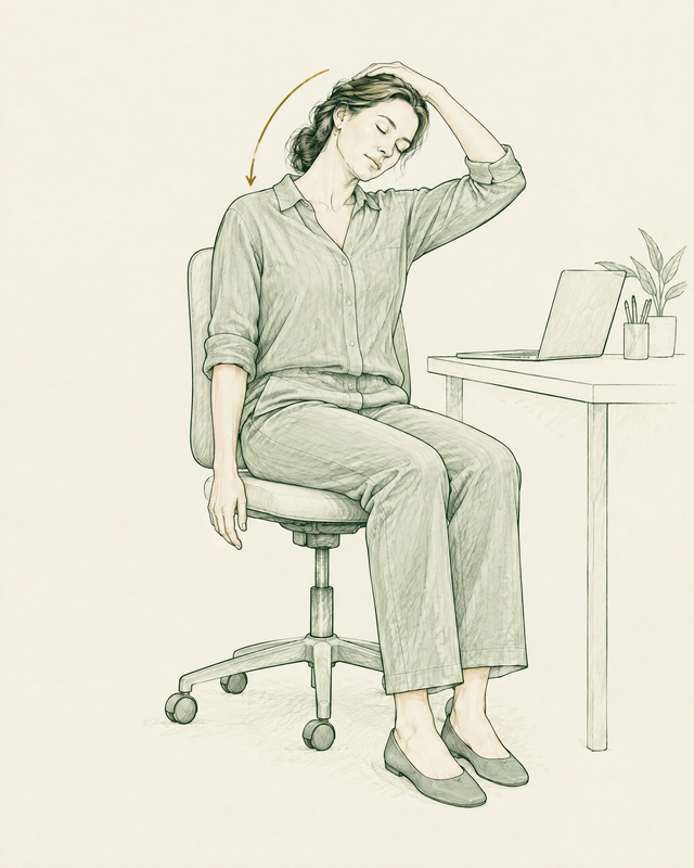 Stretching del collo in ufficio: allungamento laterale da seduti