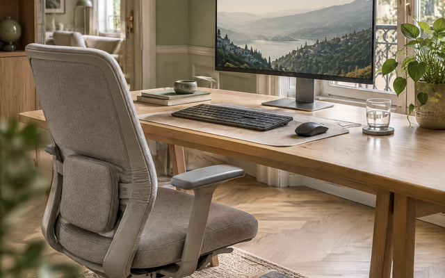 Postazione di lavoro con sedia ergonomica e supporto lombare